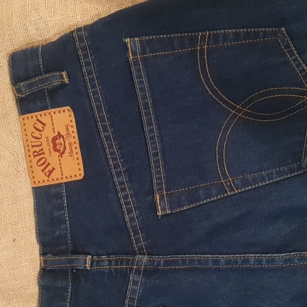 Fiorucci Vintage 90s Blue Jeans Size 11 approx 10 12 Button Fly Safety J… - Picture 1 of 8
